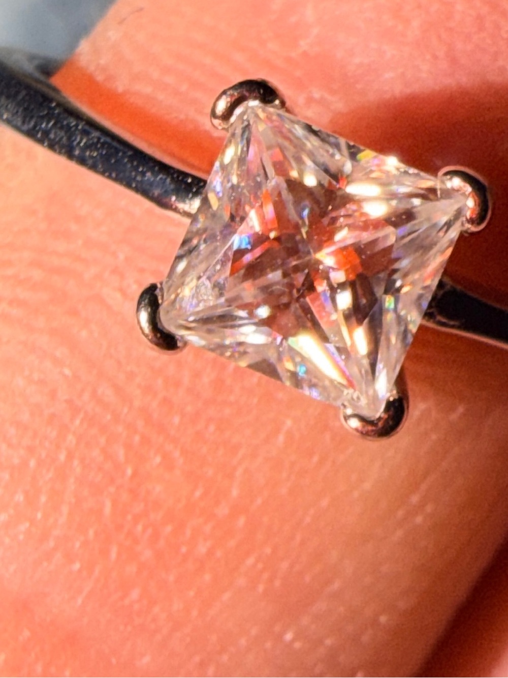 Sterling Silver Solitaire princess cut  1c Moissanite Ring - White